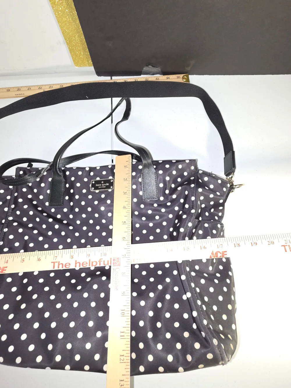 kate spade Black and White Polka Dot Baby Bag Tote Diaper Bag Needs Repair*